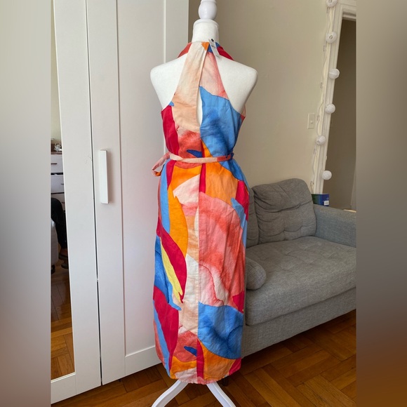 BANANA REPUBLIC NWT LINEN-BLEND TWIST-BACK MIDI DRESS - XS - Picture 10 of 13